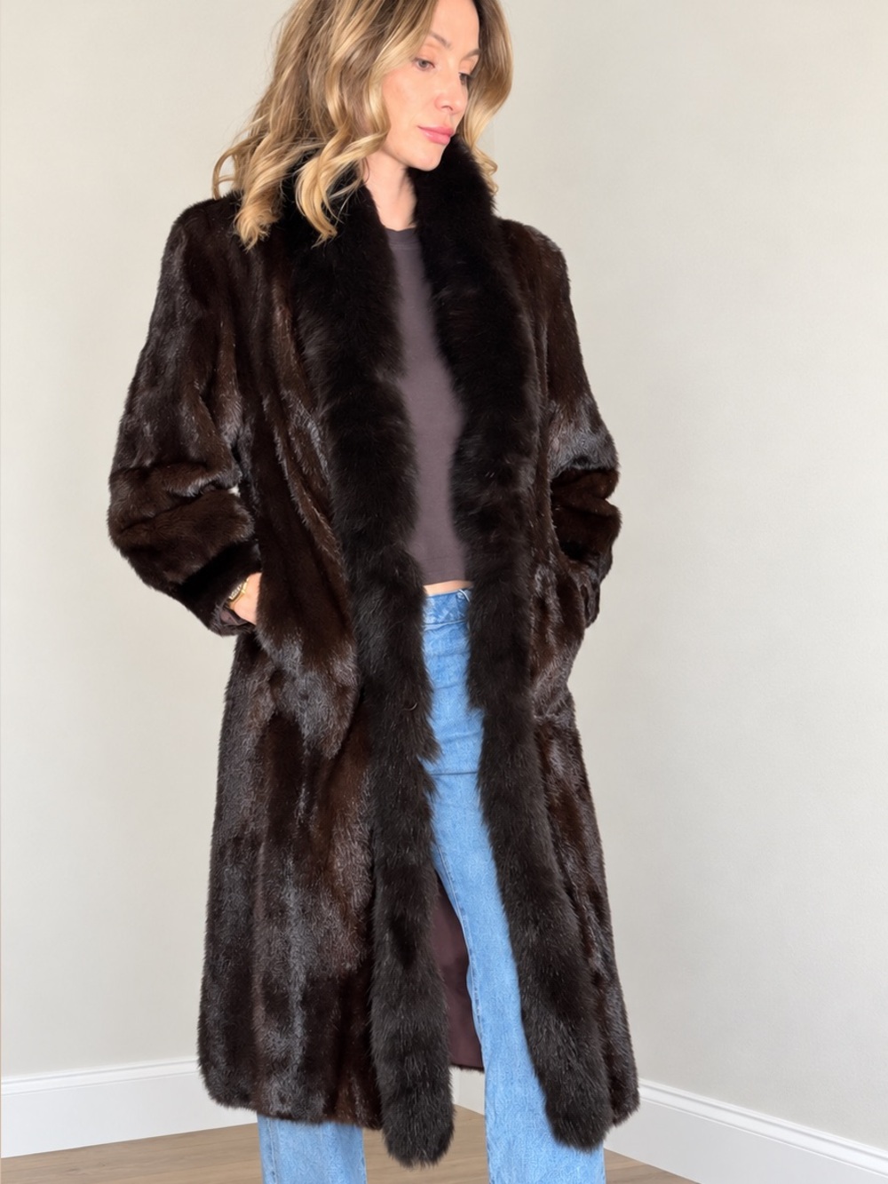 Vintage Eaton Full-Length Chocolate Brown Mink Fur Coat